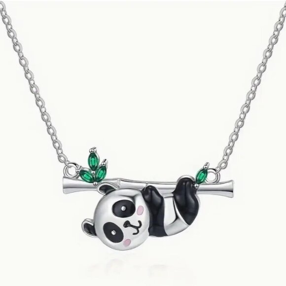 Cute Panda climbing tree Women's Fashion Pendant Silverplated Necklace - Picture 1 of 5